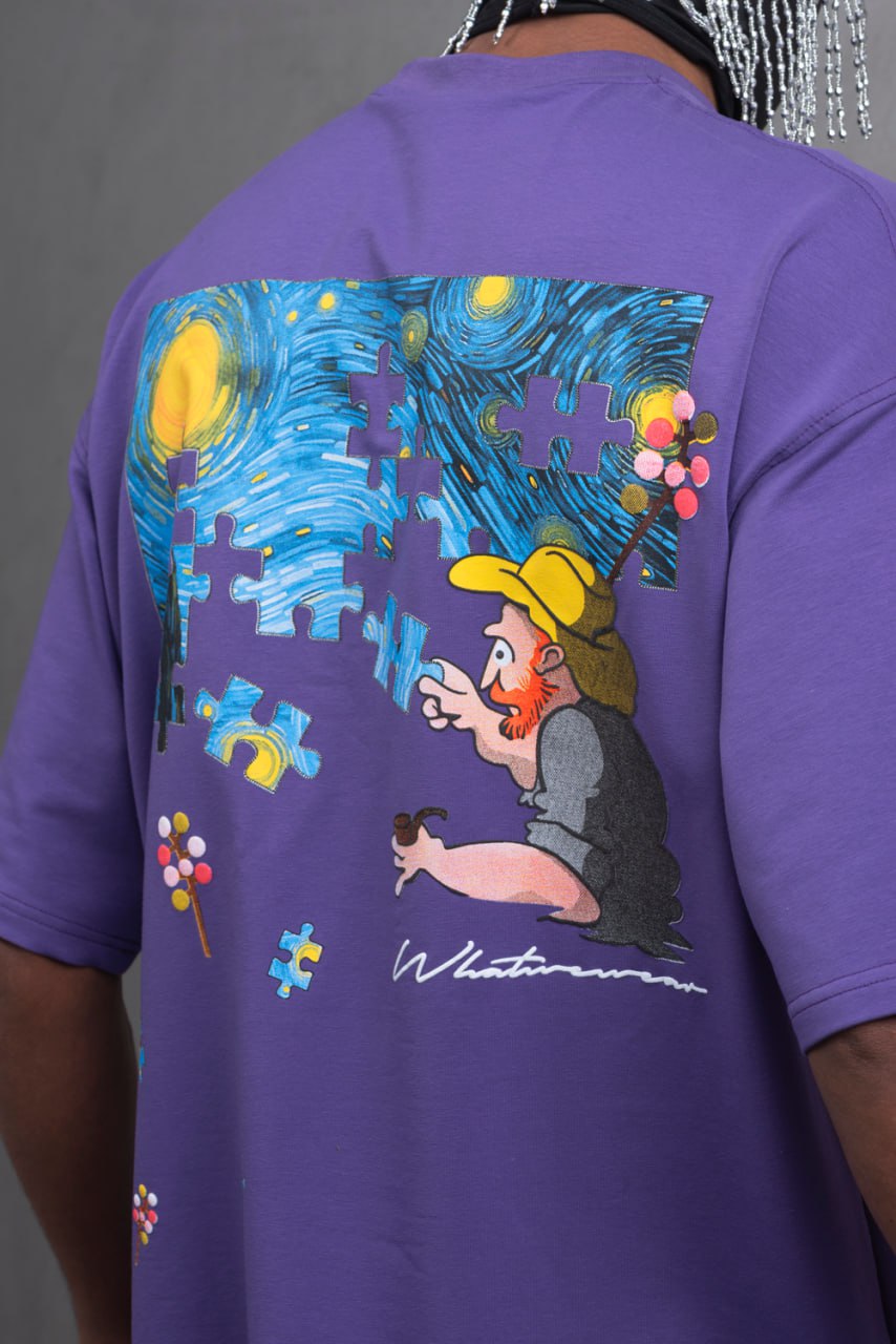 Oversize Cotton Tee – Starry Night  Graphic Print Withinblack
