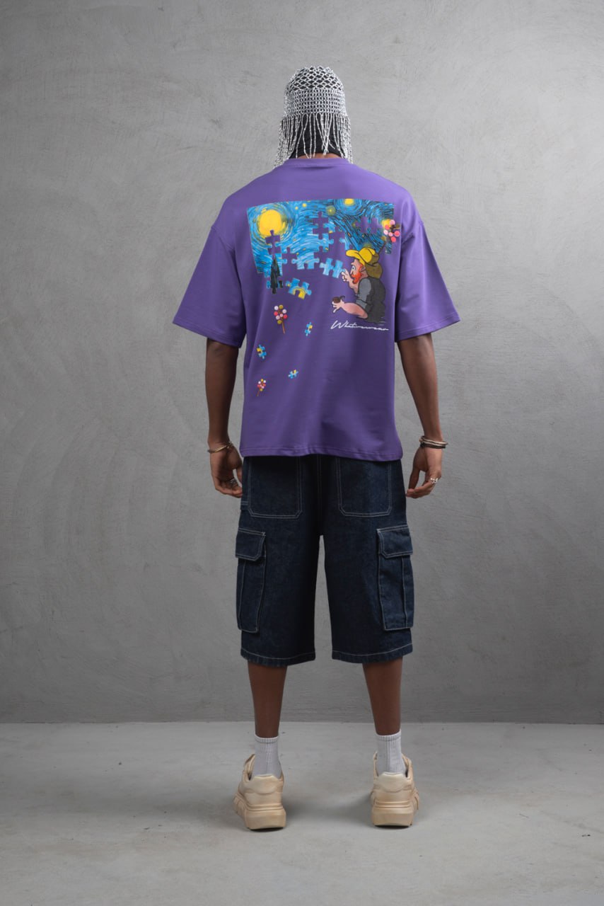 Oversize Cotton Tee – Starry Night  Graphic Print Withinblack