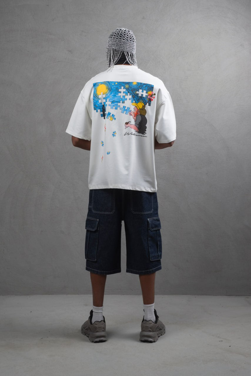 Oversize Cotton Tee – Starry Night  Graphic Print Withinblack