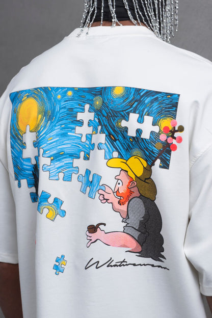 Oversize Cotton Tee – Starry Night  Graphic Print Withinblack