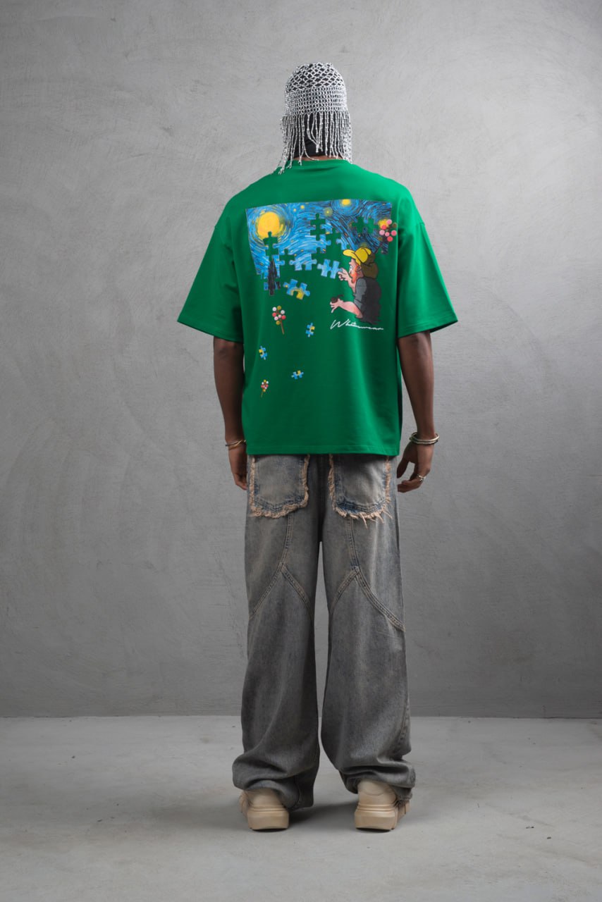 Oversize Cotton Tee – Starry Night  Graphic Print Withinblack