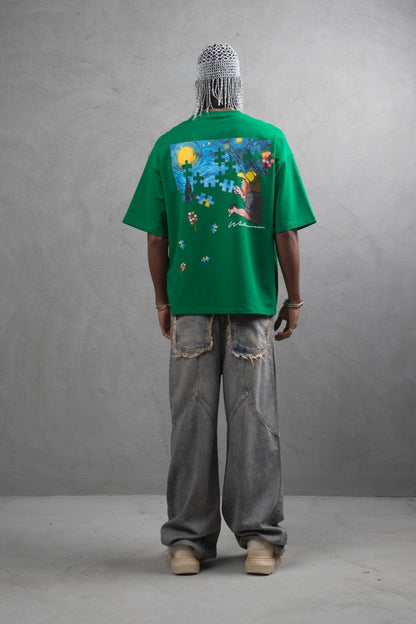 Oversize Cotton Tee – Starry Night  Graphic Print Withinblack