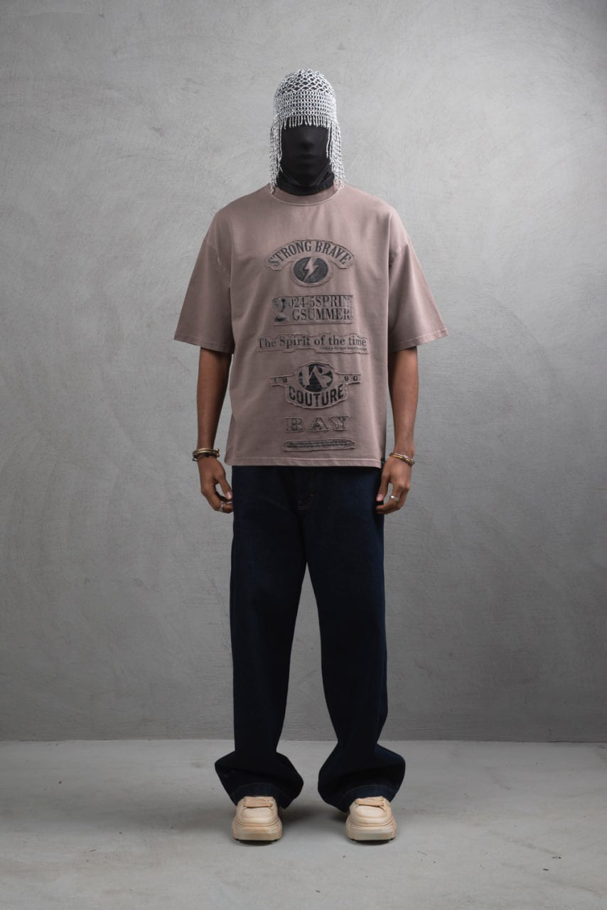 Oversize Cotton Tee - "Strong Brave Couture" Graphic Print Withinblack