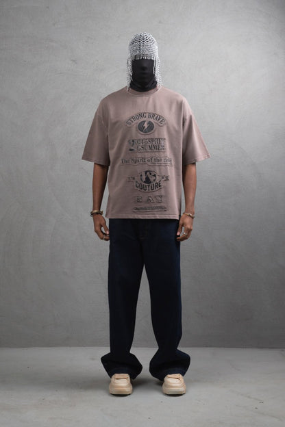 Oversize Cotton Tee - "Strong Brave Couture" Graphic Print Withinblack