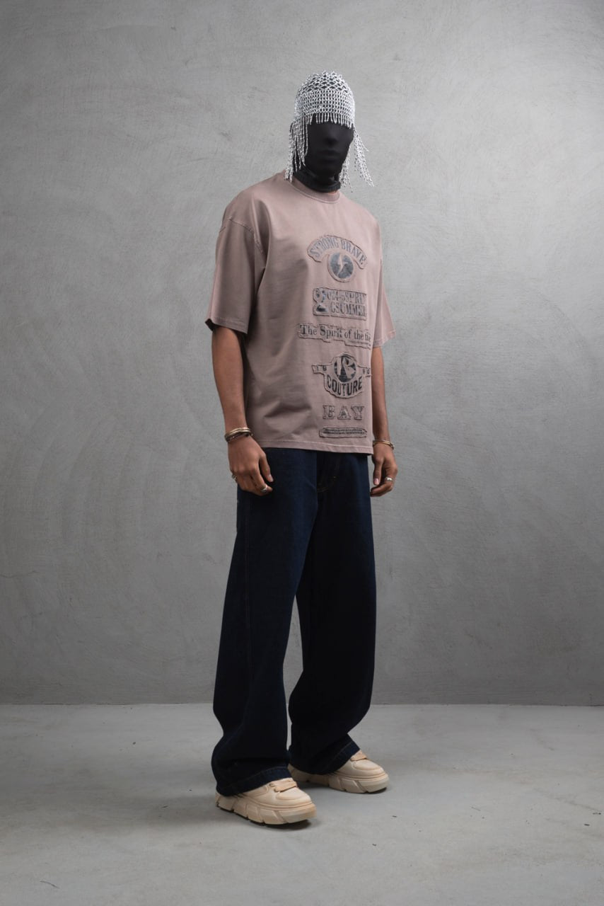 Oversize Cotton Tee - "Strong Brave Couture" Graphic Print Withinblack