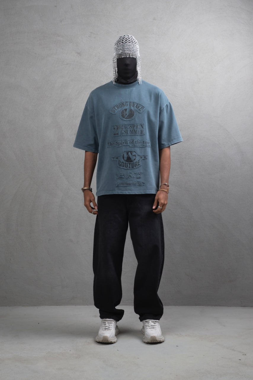 Oversize Cotton Tee - "Strong Brave Couture" Graphic Print Withinblack