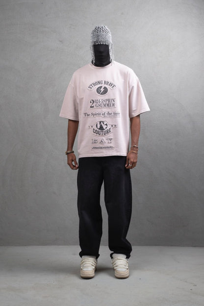 Oversize Cotton Tee - "Strong Brave Couture" Graphic Print Withinblack