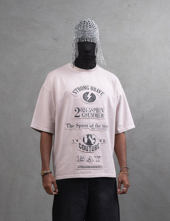 Oversize Cotton Tee - "Strong Brave Couture" Graphic Print Withinblack