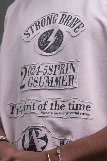 Oversize Cotton Tee - "Strong Brave Couture" Graphic Print Withinblack