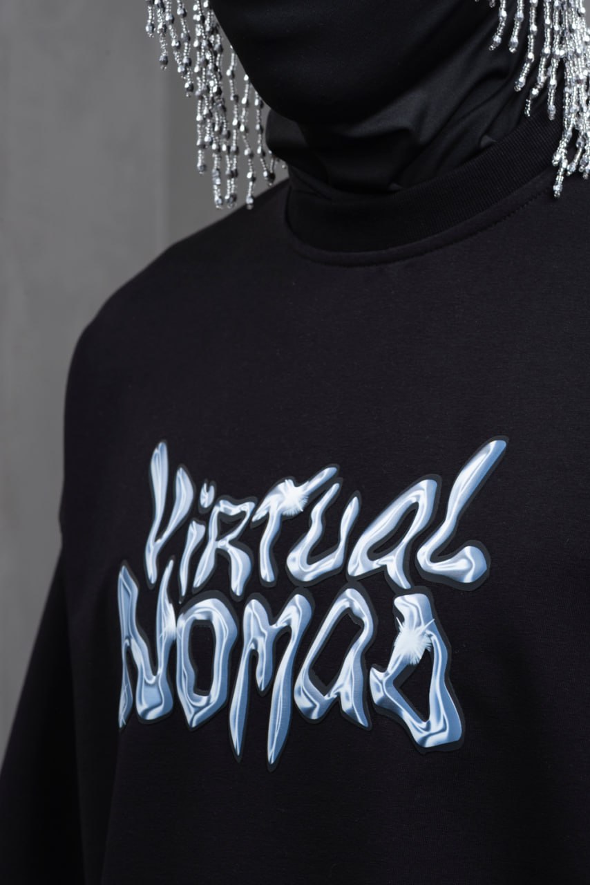 Oversize Cotton Tee – "Virtual Nomad" Graphic Print Withinblack