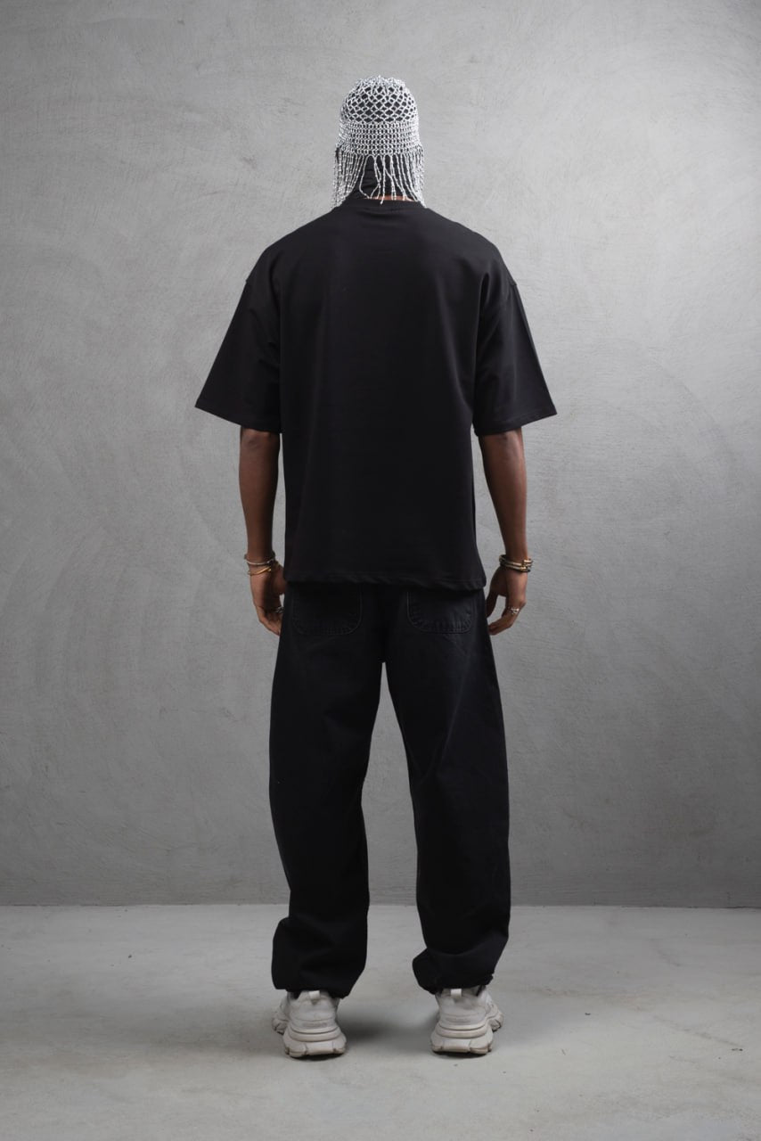 Oversize Cotton Tee – "Virtual Nomad" Graphic Print Withinblack