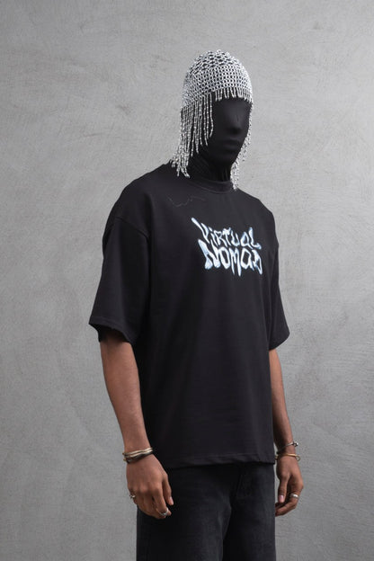 Oversize Cotton Tee – "Virtual Nomad" Graphic Print Withinblack