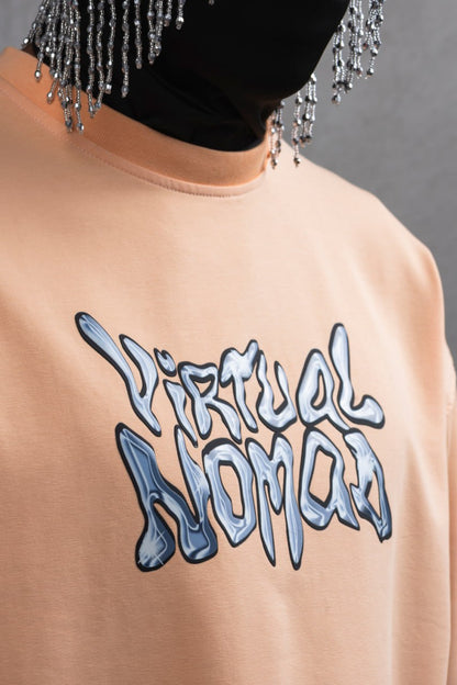 Oversize Cotton Tee – "Virtual Nomad" Graphic Print Withinblack