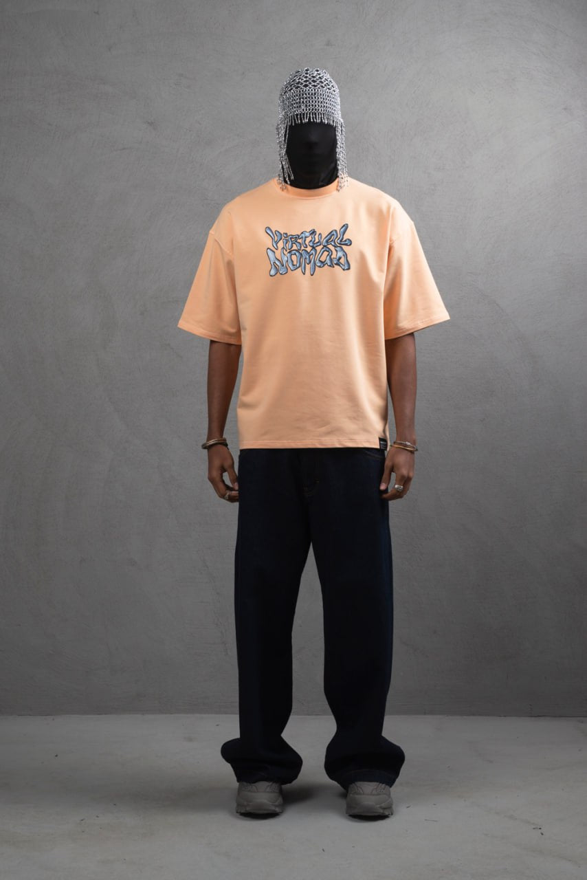 Oversize Cotton Tee – "Virtual Nomad" Graphic Print Withinblack