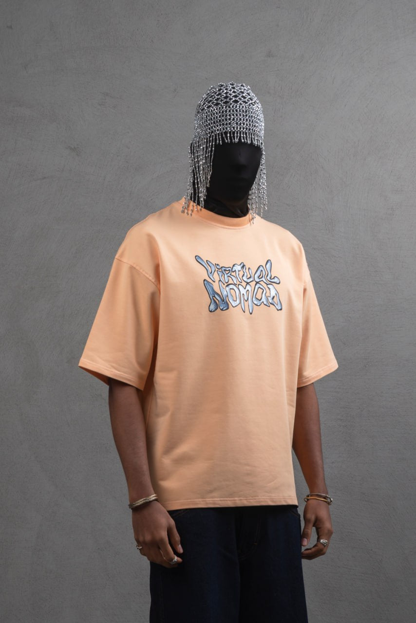 Oversize Cotton Tee – "Virtual Nomad" Graphic Print Withinblack