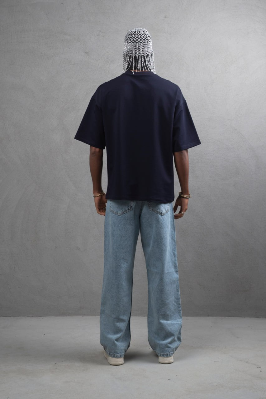 Oversize Cotton Tee – "Virtual Nomad" Graphic Print Withinblack