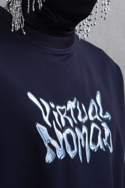 Oversize Cotton Tee – "Virtual Nomad" Graphic Print Withinblack