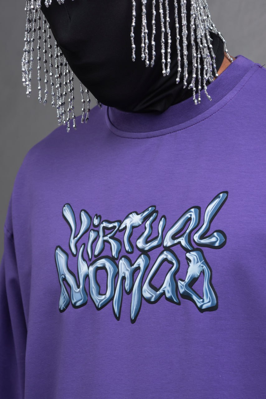 Oversize Cotton Tee – "Virtual Nomad" Graphic Print Withinblack