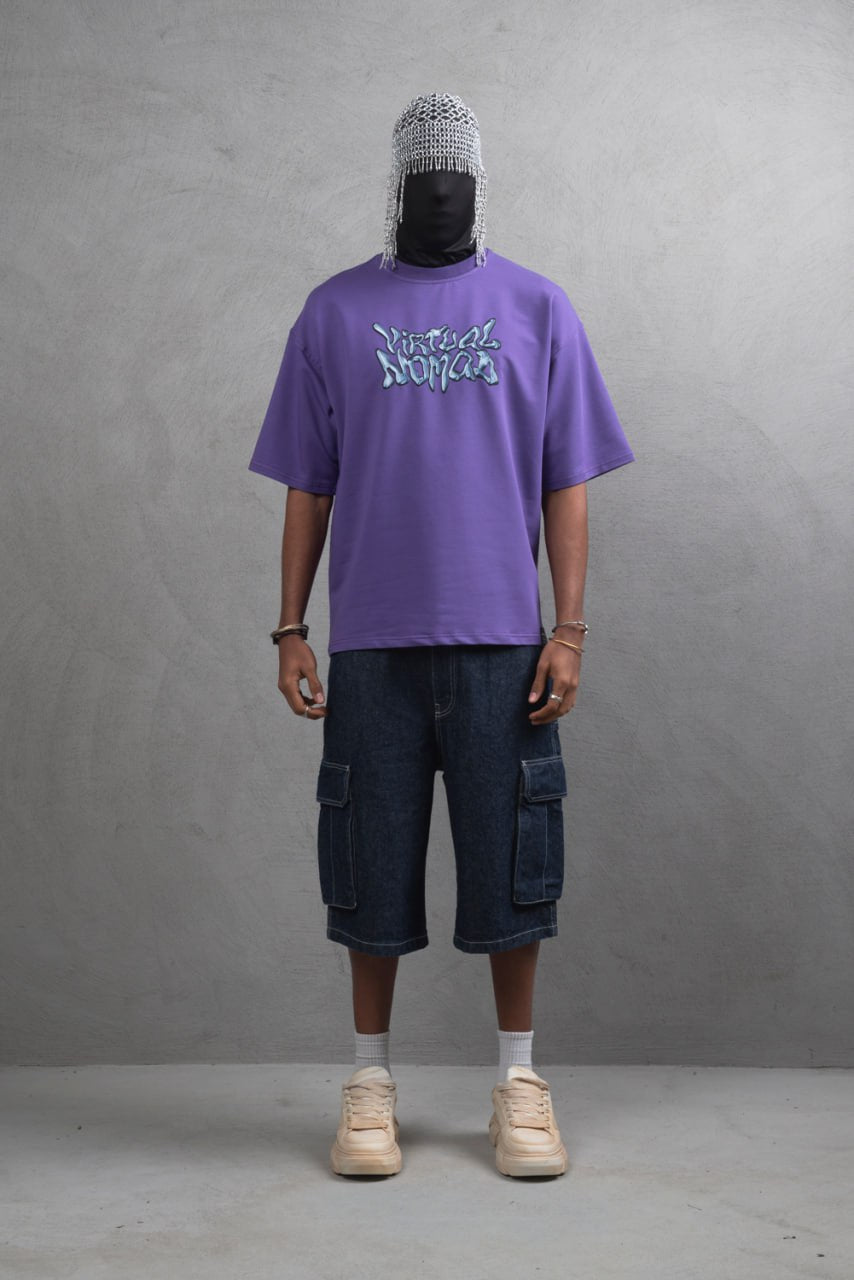 Oversize Cotton Tee – "Virtual Nomad" Graphic Print Withinblack