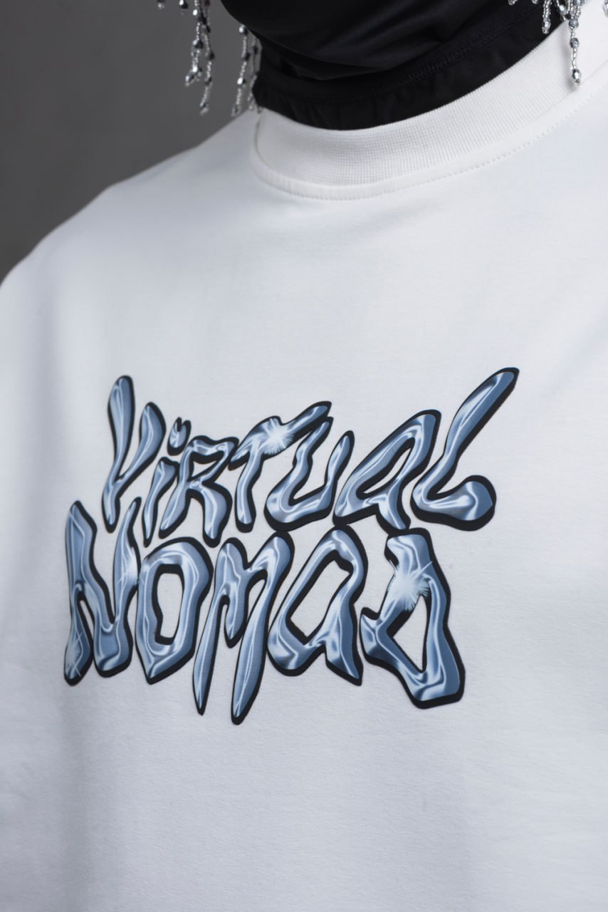 Oversize Cotton Tee – "Virtual Nomad" Graphic Print Withinblack