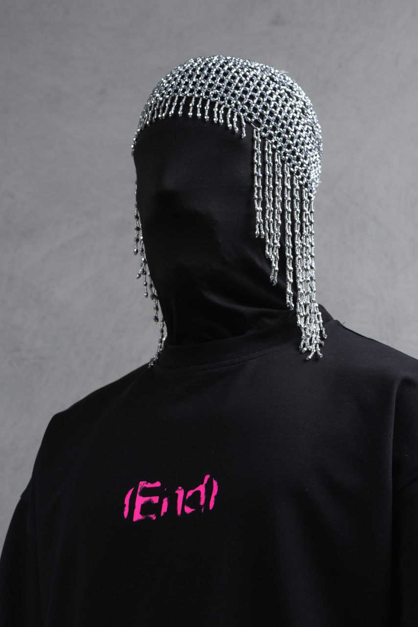Oversize Cotton Tee – "(End)" Flame Graphic Print Withinblack