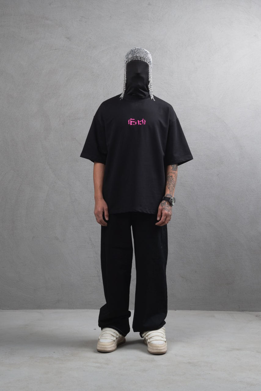 Oversize Cotton Tee – "(End)" Flame Graphic Print Withinblack