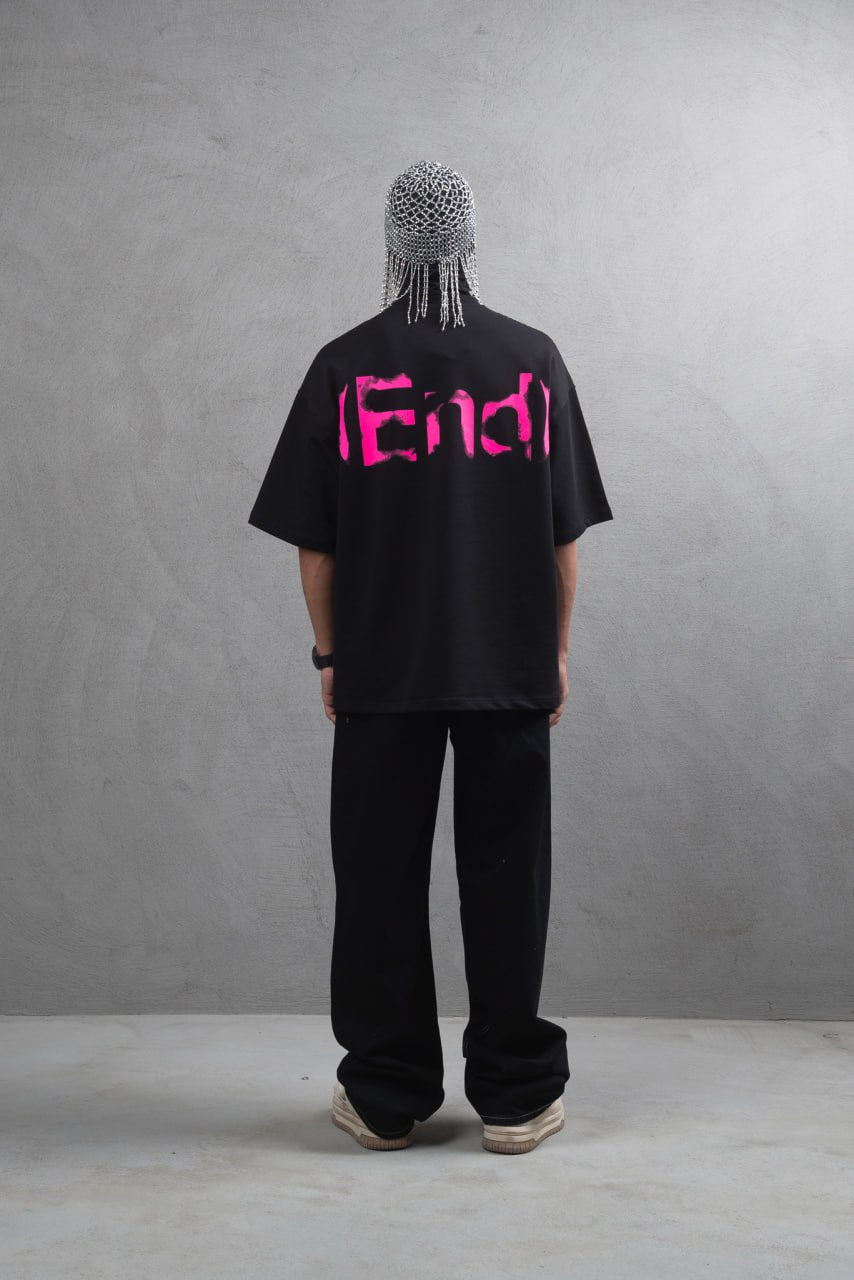 Oversize Cotton Tee – "(End)" Flame Graphic Print Withinblack