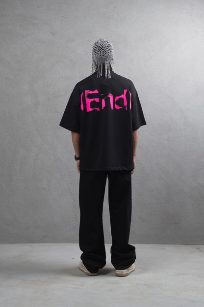 Oversize Cotton Tee – "(End)" Flame Graphic Print Withinblack