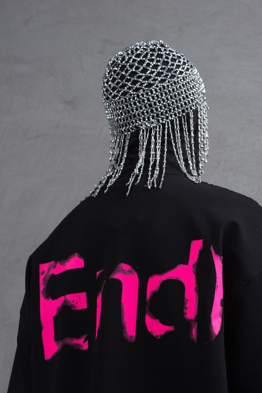 Oversize Cotton Tee – "(End)" Flame Graphic Print Withinblack