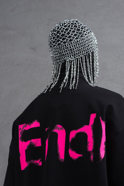 Oversize Cotton Tee – "(End)" Flame Graphic Print Withinblack