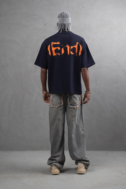 Oversize Cotton Tee – "(End)" Flame Graphic Print Withinblack