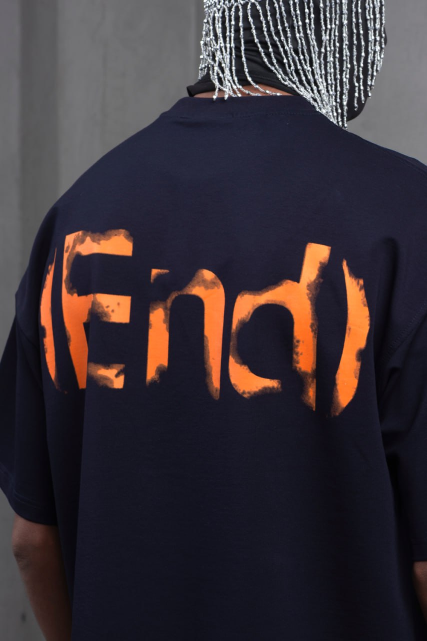 Oversize Cotton Tee – "(End)" Flame Graphic Print Withinblack