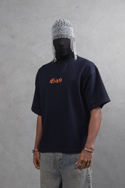 Oversize Cotton Tee – "(End)" Flame Graphic Print Withinblack