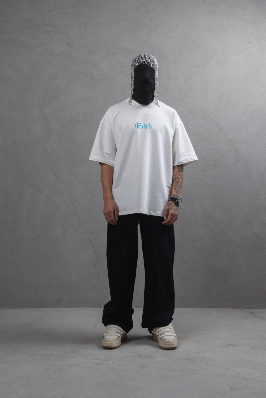 Oversize Cotton Tee – "(End)" Flame Graphic Print Withinblack