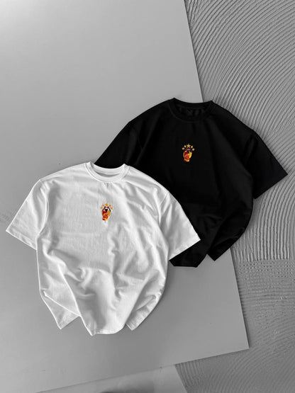 Oversize Embroidered T-Shirt – OSIMHEN 45 Flame & Stars Logo Withinblack