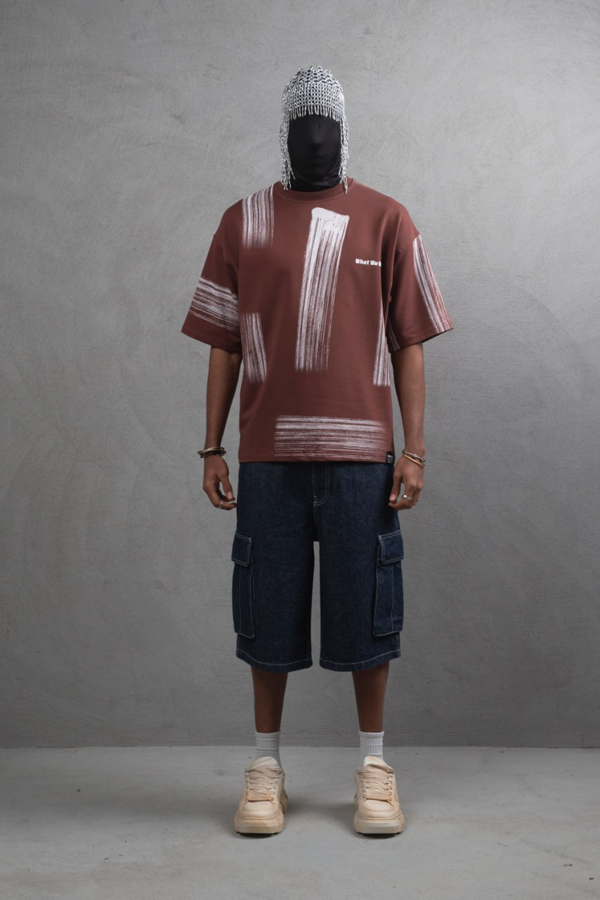 Oversize Graphic Cotton Tee - Abstract Vertical Stroke Print Withinblack