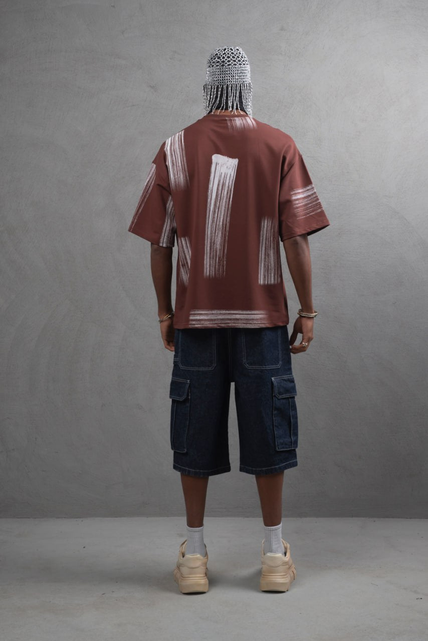 Oversize Graphic Cotton Tee - Abstract Vertical Stroke Print Withinblack