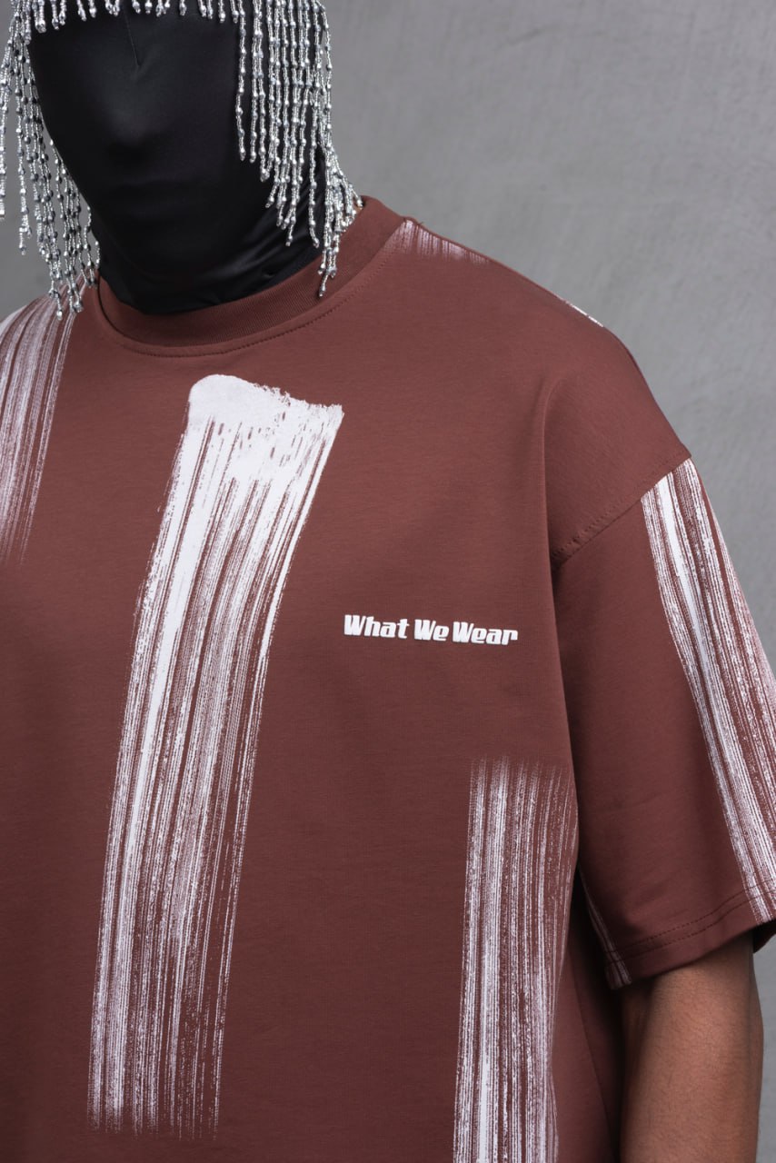 Oversize Graphic Cotton Tee - Abstract Vertical Stroke Print Withinblack