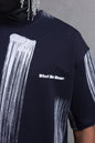 Oversize Graphic Cotton Tee - Abstract Vertical Stroke Print Withinblack