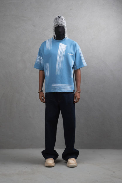 Oversize Graphic Cotton Tee - Abstract Vertical Stroke Print Withinblack