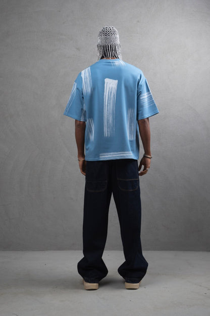 Oversize Graphic Cotton Tee - Abstract Vertical Stroke Print Withinblack