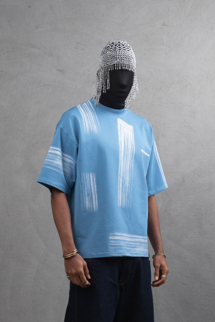 Oversize Graphic Cotton Tee - Abstract Vertical Stroke Print Withinblack