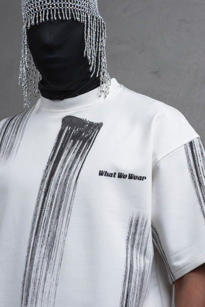 Oversize Graphic Cotton Tee - Abstract Vertical Stroke Print Withinblack