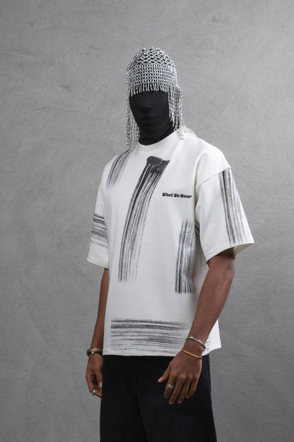 Oversize Graphic Cotton Tee - Abstract Vertical Stroke Print Withinblack
