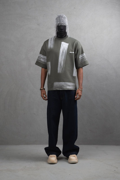 Oversize Graphic Cotton Tee - Abstract Vertical Stroke Print Withinblack