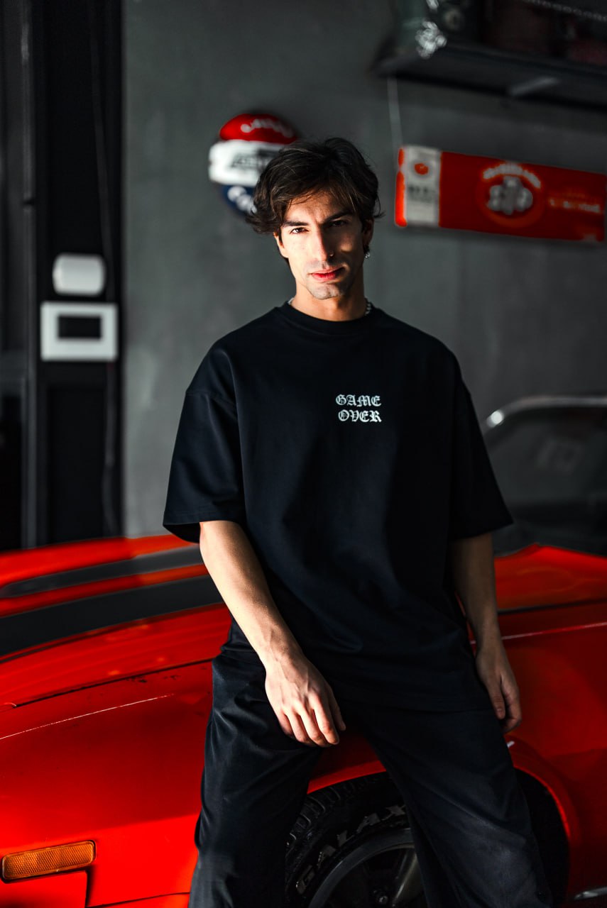 Oversize Graphic Cotton Tee – Impossible Game Over Print Withinblack