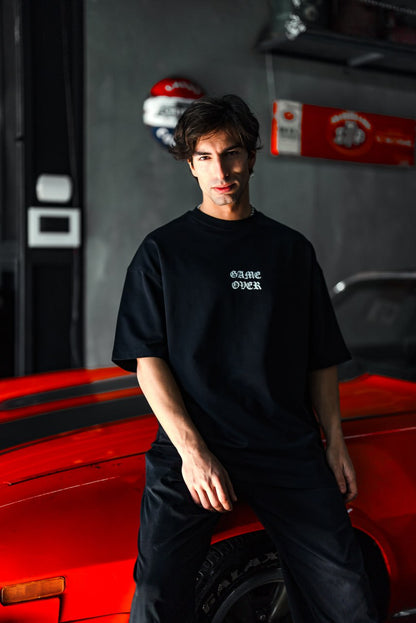 Oversize Graphic Cotton Tee – Impossible Game Over Print Withinblack
