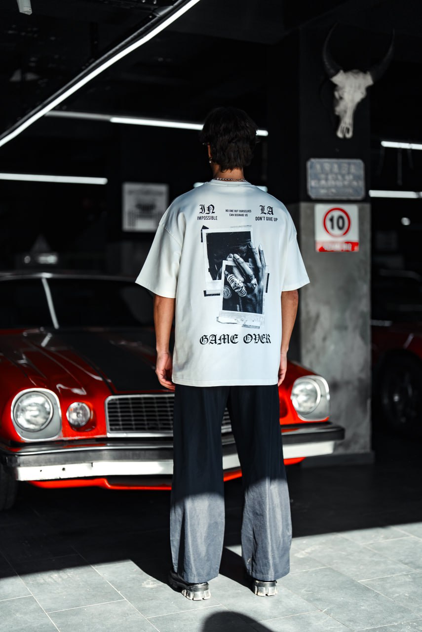 Oversize Graphic Cotton Tee – Impossible Game Over Print Withinblack