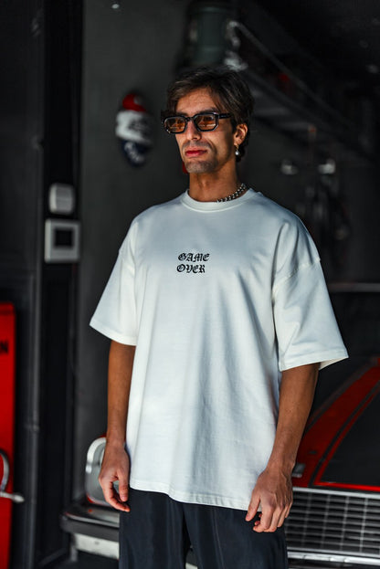 Oversize Graphic Cotton Tee – Impossible Game Over Print Withinblack