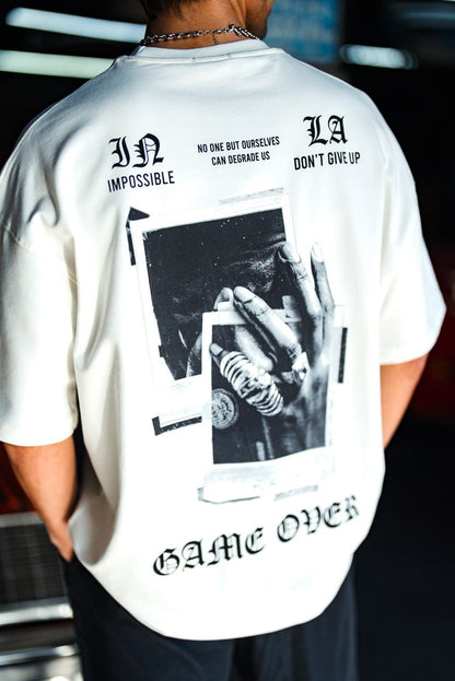 Oversize Graphic Cotton Tee – Impossible Game Over Print Withinblack